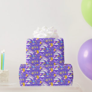 8th Birthday Unicorn Pattern Purple Wrapping Paper