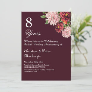 8th Bronze Wedding Anniversary Burgundy Floral Invitation