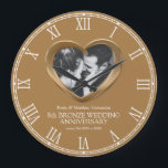 8th Bronze wedding anniversary custom photo heart Large Clock<br><div class="desc">Bronze heart wedding anniversary clock personalise with your own couples photo, year of marriage, and names or relationship to you. The example reads Emily & Matthew Vermeulen 8th Bronze Wedding Anniversary and your marriage and current date. Other matching eight years married wedding anniversary heart gifts and cards are available. Precious...</div>