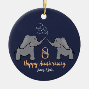 8th bronze wedding anniversary elephant couple ceramic tree decoration