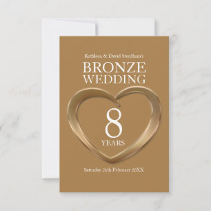8th bronze wedding anniversary heart reply card