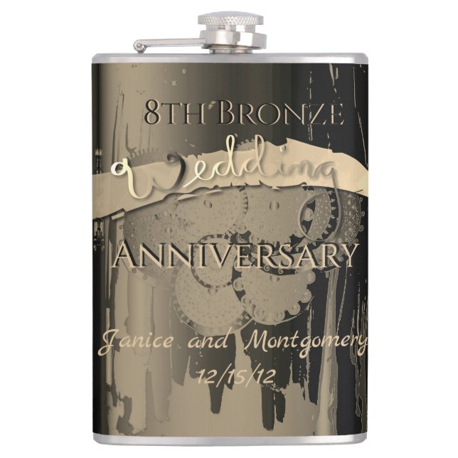 8th Bronze Wedding Anniversary Hip Flask (Front)