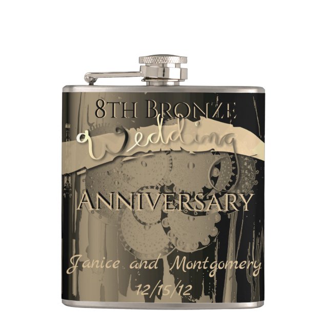 8th Bronze Wedding Anniversary Hip Flask (Front)