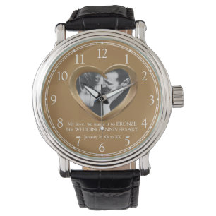 8th Bronze wedding anniversary photo heart numbers Watch