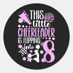 8th Cheer Birthday Party Eight Year Old Cheerleade Classic Round Sticker