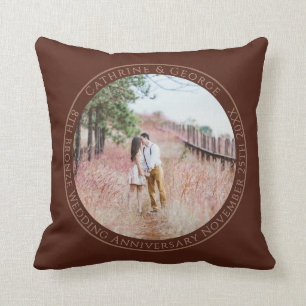 8th Dark Bronze Custom Photo Wedding Anniversary Cushion