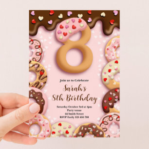 8th Doughnut Birthday Girls Invitation