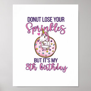 8th Doughnut Birthday Party Unicorn Eight Year Old Poster