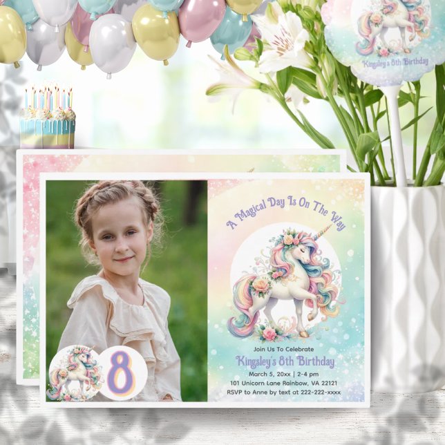 8th Eighth Unicorn Party Pastel Rainbow Party Invitation (8th Eighth Unicorn Party Pastel Rainbow Party Invitation)
