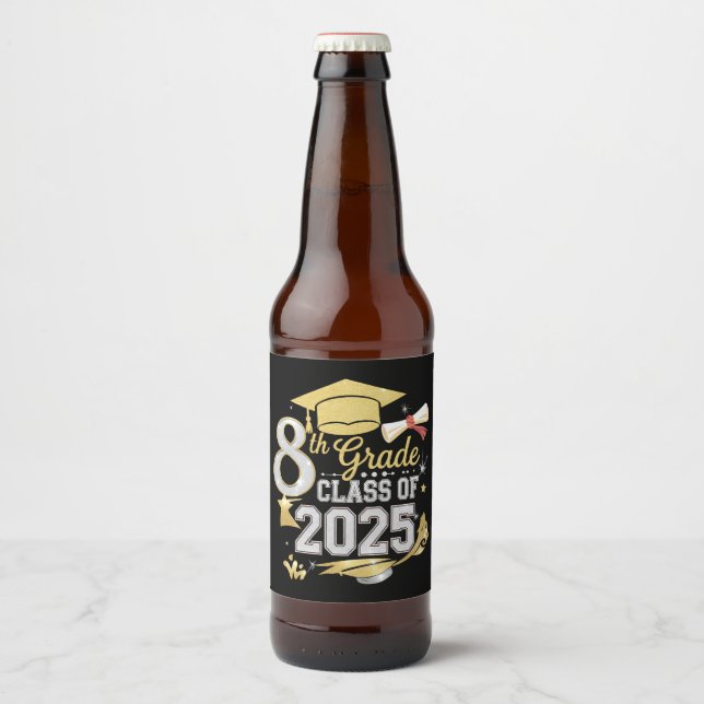 8th Grade Class Of 2025 Graduate Graduation Beer Bottle Label (Front)