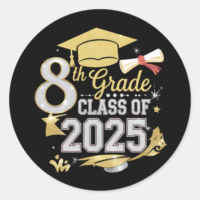 8th Grade Class Of 2025 Graduate Graduation Classic Round Sticker (Front)