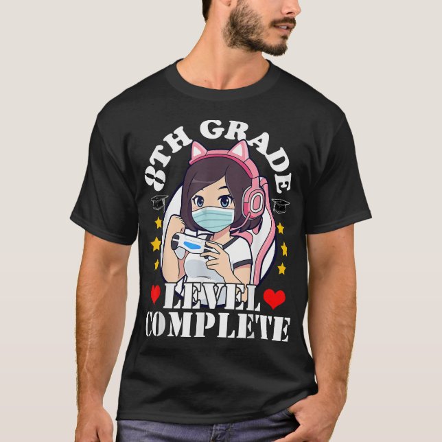 8th Grade Graduation Girl Loves Anime Gaming Face  T-Shirt (Front)