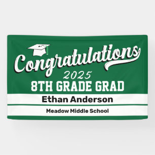 8th Grade Graduation Green and White Banner