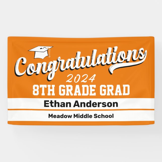 8th Grade Graduation Orange and White Banner (Horizontal)