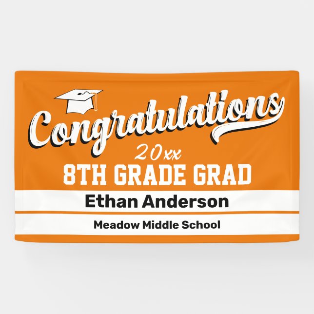8th Grade Graduation Orange and White Banner (Horizontal)