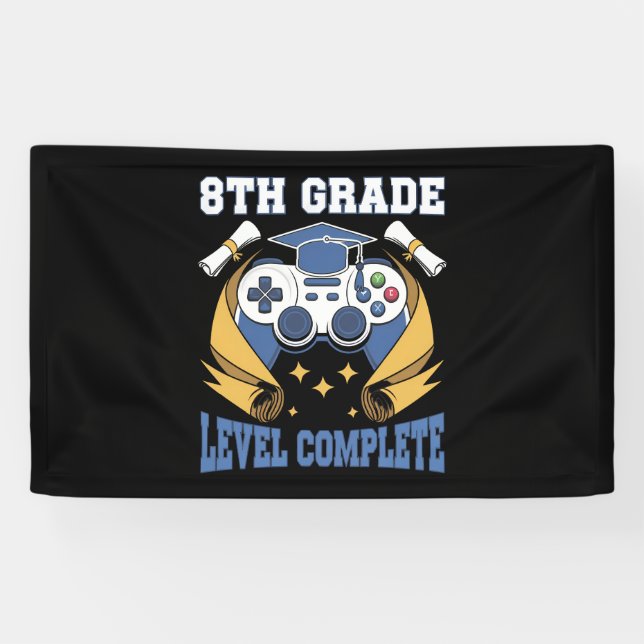 8th Grade Level Complete Gaming Gamer Graduation Banner (Horizontal)