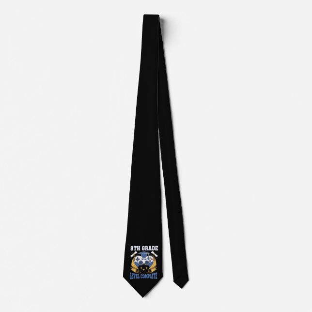 8th Grade Level Complete Gaming Gamer Graduation Tie (Front)