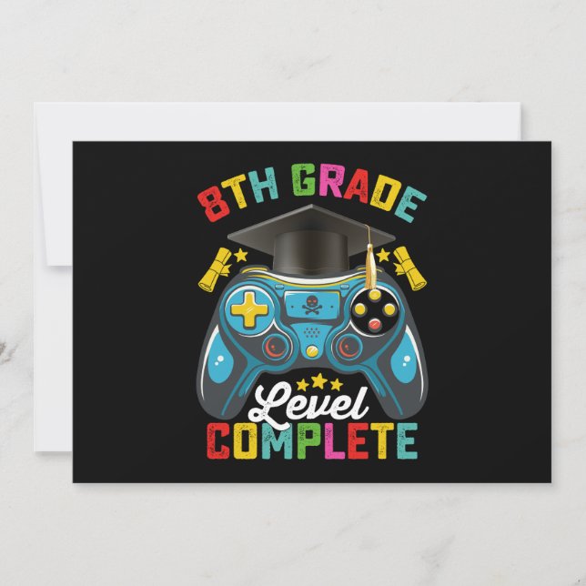 8th Grade Level Complete Graduation Gaming Gamer Invitation (Front)