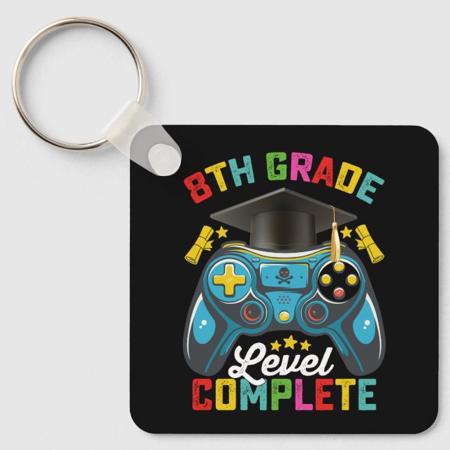 8th Grade Level Complete Graduation Gaming Gamer Key Ring (Front)