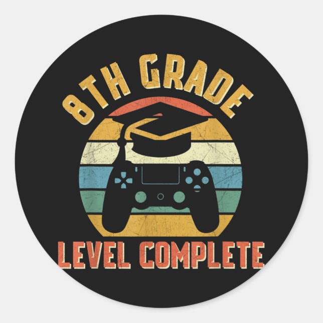 8th Grade Level Complete School Graduation Classic Round Sticker (Front)