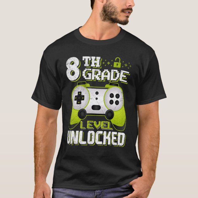 8th Grade Level Unlocked Video Game Back To School T-Shirt (Front)