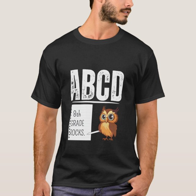 8th GRADE ROCKS Pencil ABCD Teacher Back To School T-Shirt (Front)