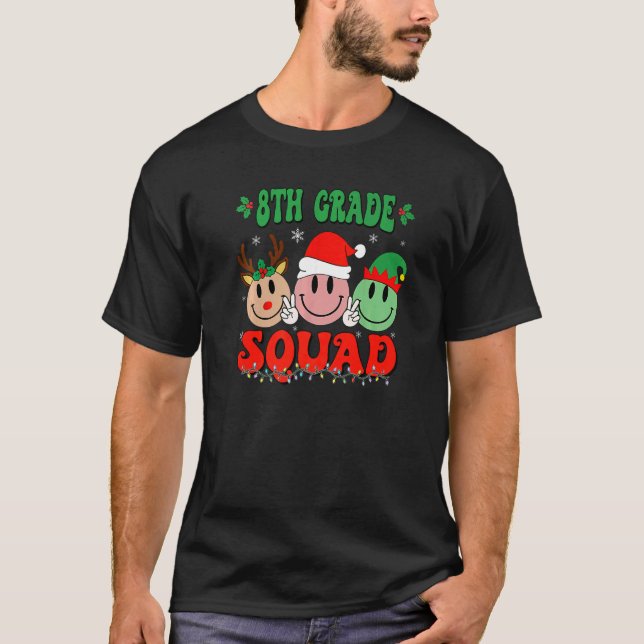 8th Grade Squad Retro Groovy Christmas Teacher Lif T-Shirt (Front)