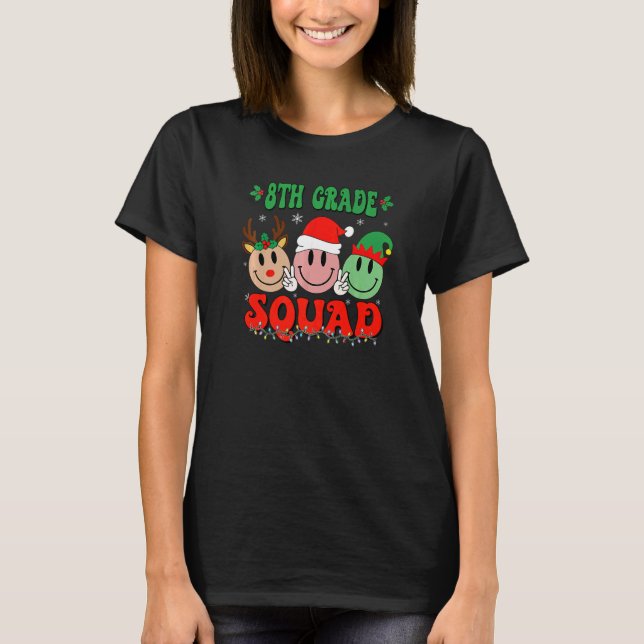 8th Grade Squad Retro Groovy Christmas Teacher Lif T-Shirt (Front)
