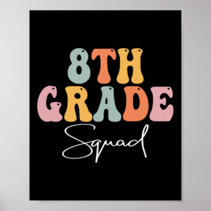 8th Grade Squad Retro Groovy Women Happy First Day Poster