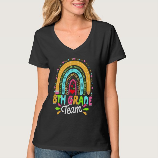 8th Grade Team Leopard Rainbow Back To School T-Shirt (Front)