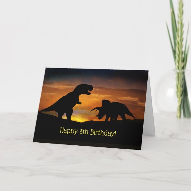 8th Happy Birthday with Dinosaurs Card (Front)