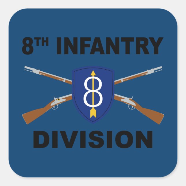 8th Infantry Division - Crossed Rifles - With Text Square Sticker (Front)