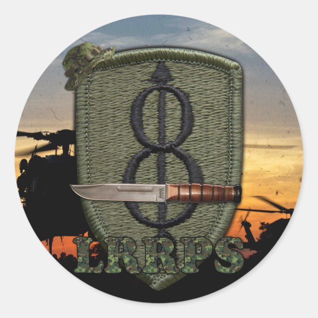 8th infantry division lrrps lrrp vietnam war patch classic round sticker (Front)