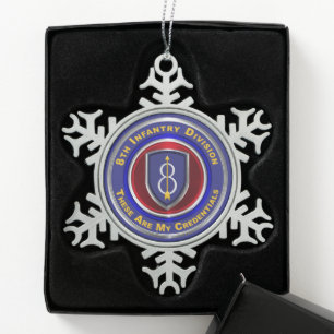 8th Infantry Division  Snowflake Pewter Christmas Ornament