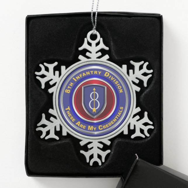 8th Infantry Division  Snowflake Pewter Christmas Ornament (Box)