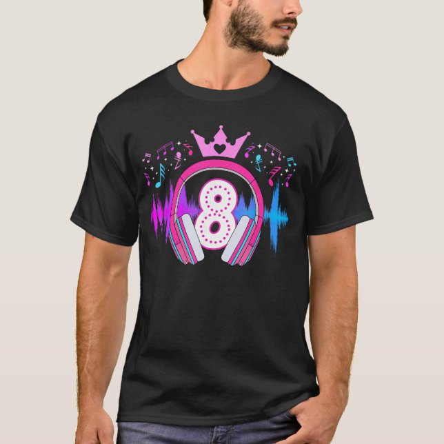 8th Music Birthday Party Eight Year Old Musical Bi T-Shirt (Front)
