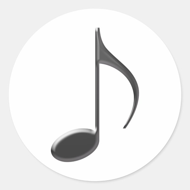 8th Musical Note Black Coloured on White backgroun Classic Round Sticker (Front)