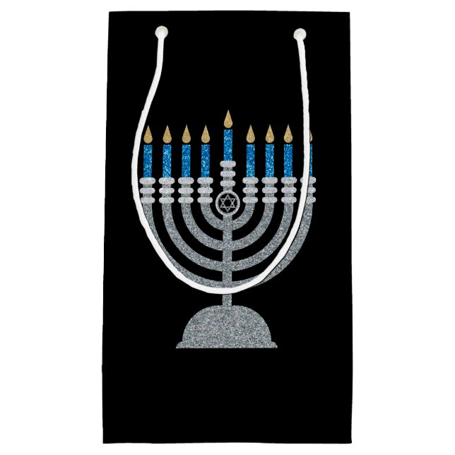 8th Night of Hanukkah Glitter Small Gift Bag (Front)