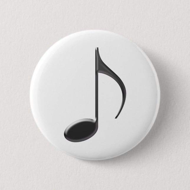 8th Note Skinney Black on Transparent Musical 6 Cm Round Badge (Front)