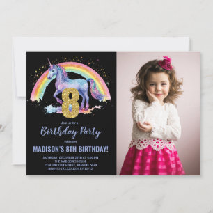 8th Rainbow Unicorn Birthday Invitations photo