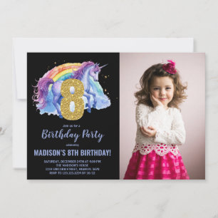 8th Rainbow Unicorn Birthday Invitations photo