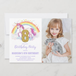 8th Rainbow Unicorn Birthday Invitations photo