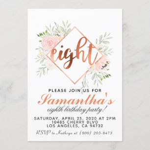 8th Rose Gold Birthday Invitation