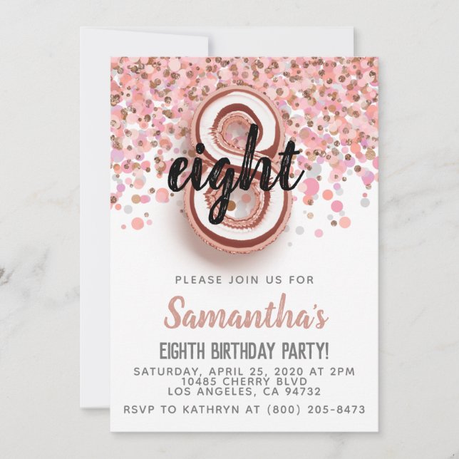 8th Rose Gold Birthday Invitation (Front)