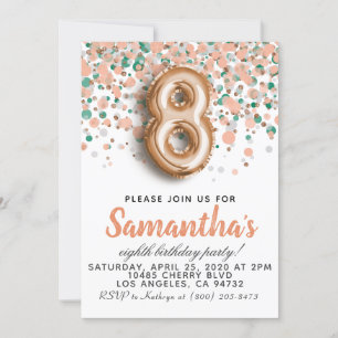 8th Rose Gold Birthday Invitation