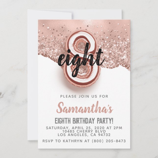 8th Rose Gold Birthday Invitation (Front)