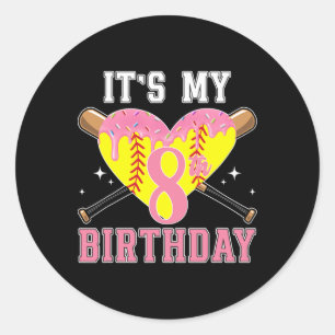 8th Softll Birthday Party 8 Year Old Softll Player Classic Round Sticker