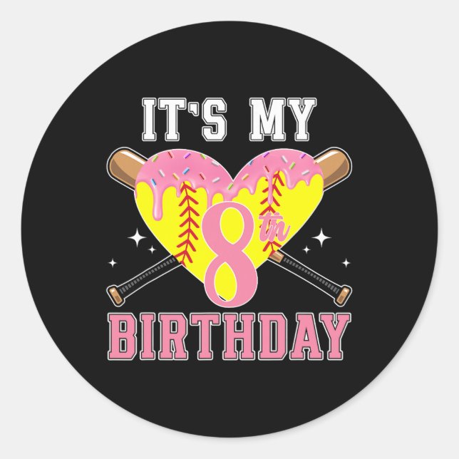 8th Softll Birthday Party 8 Year Old Softll Player Classic Round Sticker (Front)