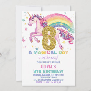 8th Unicorn Birthday Invitations
