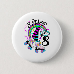 8th Unicorn Roller Skate Birthday Party for Girls 6 Cm Round Badge
